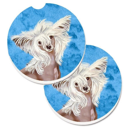 Carolines Treasures Blue Chinese Crested Set of 2 Cup Holder Car Coaster LH9392BUCARC